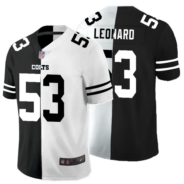 Men's Indianapolis Colts #53 Darius Leonard Black White Split 2020 Stitched Jersey